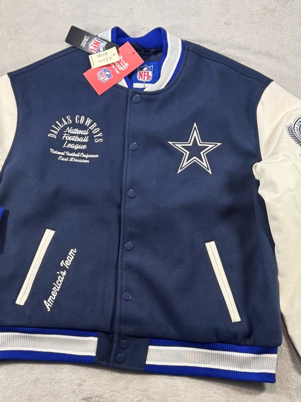 NWT Dallas Cowboys Varsity Jacket Size Large NFL Apparel Ultra Game Stitching.
